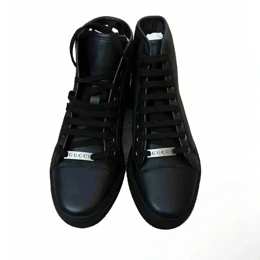 Gucci California Micro Black Leather High Top Size G6, US 6.5/7